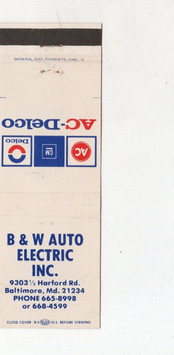 Vintage matchcover w - w, auto